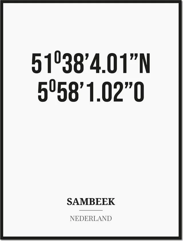 Studio216 Poster/kaart SAMBEEK met coördinaten zwart, wit