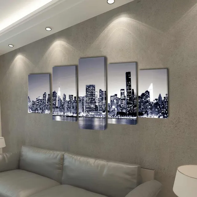 vidaXL Canvas muurdruk set monochroom New York skyline 100 x 50 cm Meerkleurig