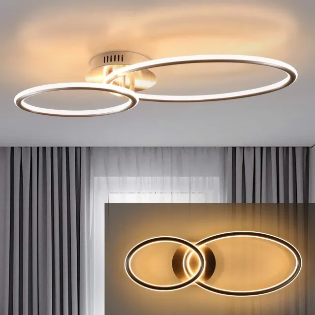 NETTLIFE Plafondlamp LED - Chroom – Ringe Design - 2-Lichts - 3000K Warm Wit Licht - Metalen Keukenlamp – 29W - Moderne Plafondverlichting - voor Eetkamer | Woonkamer | Gang | Hal – 62.5 cm zilver
