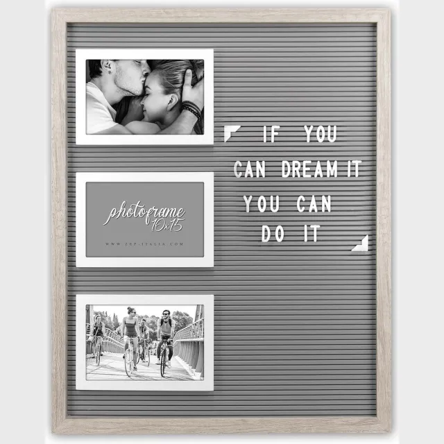 Zep Houten Galerie / Multi Fotolijst / letterbord Lumiere voor 3 foto's 10x15 incl. letters - LE1575 Grijs;Wit