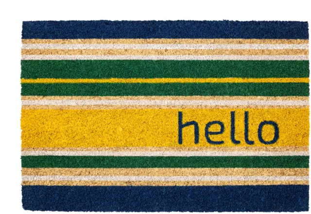 Hamat Kokosmat Hello Yellow 40 x 60 cm - Kokosmat - Deurmat Binnen - Kokos Deurmat - Geïmplanteerd - Vinyl Onderzijde Naturel/Veelkleurig