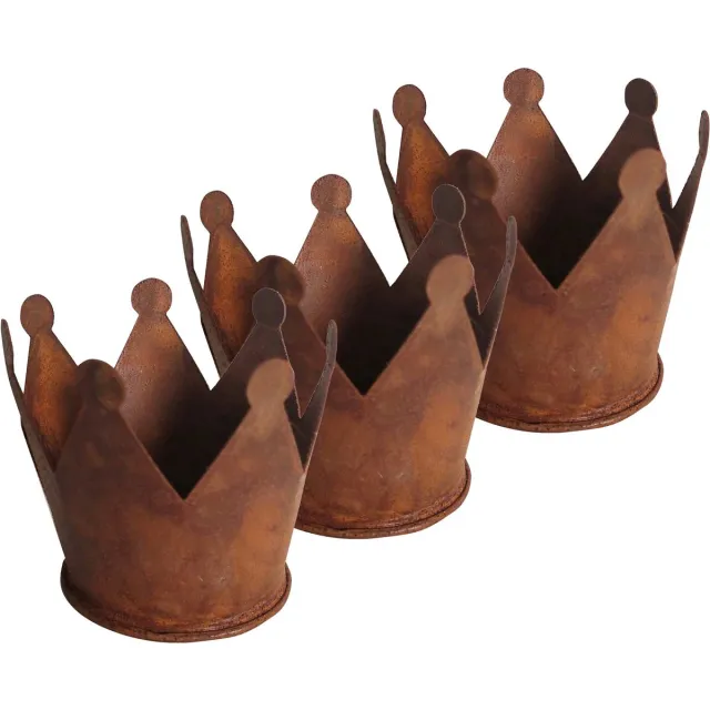 UNUS Decoratieve kroon in roestlook 6,5 cm set van 3 tuindecoratie kandelaar bloempot Bruin