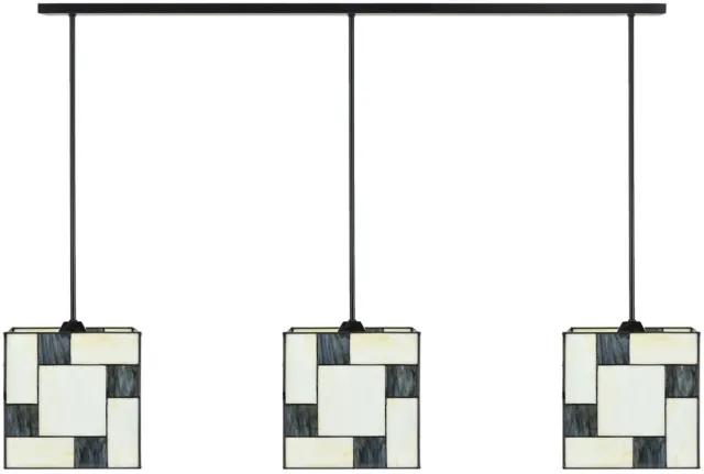 Coloured by Art 3 x Tiffany Mondriaan Kubus met Pendant lampen aan plafondbalk - Art Deco Trade Zwart