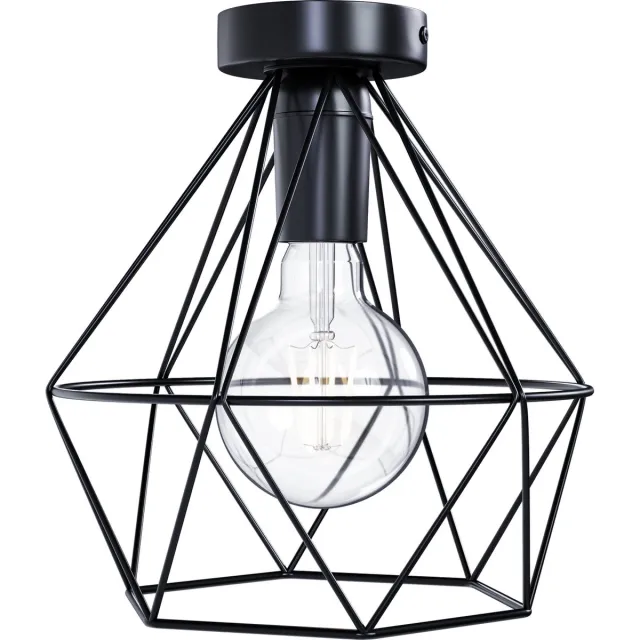 Selotus Plafonniere – plafondlamp zwart Wire Plafonnière - Industrieel Zwart - lamp - Metaal - Ø22cm