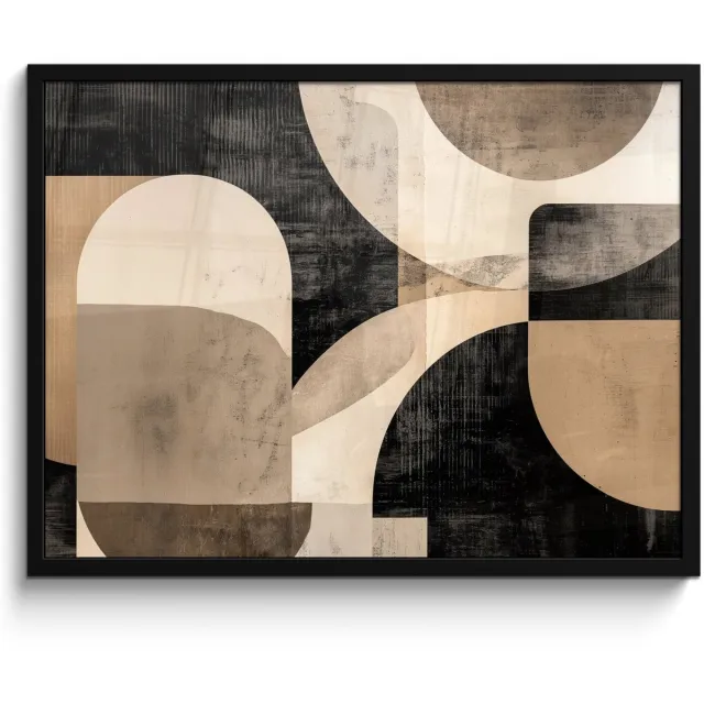 FrameYourWall Poster in lijst - Fotolijst 80x60 cm - Posters - Abstract - Vormen - Modern - Beige - Posterlijst zwart - Decoratie - Wanddecoratie woonkamer - Muurdecoratie slaapkamer