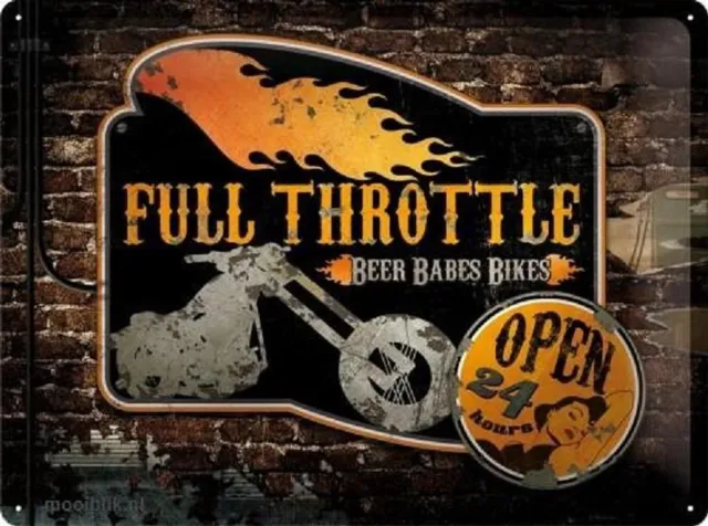 Nostalgic Art Merchandising Full Throttle Open 24 Hours Metalen wandbord in reliëf 30 x 40 cm Multi