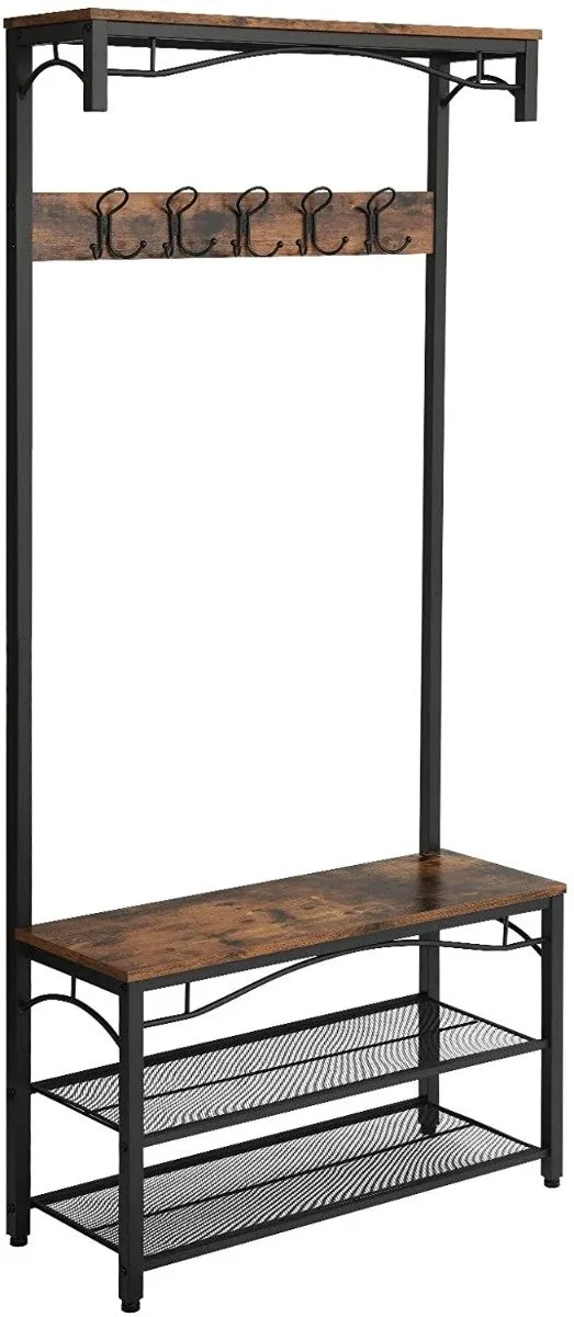 Hoppa! Garderoberek met kapstok en schoenenrek – rustiek bruin – metaal/hout – 80 x 30 x 178,5 cm (B x D x H)