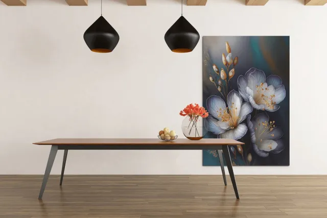 Trendex Global Canvas Schilderij - Bloemen - Wit - Paars - Bloemen Schildrij - Wanddecoratie - 90x60x2 cm