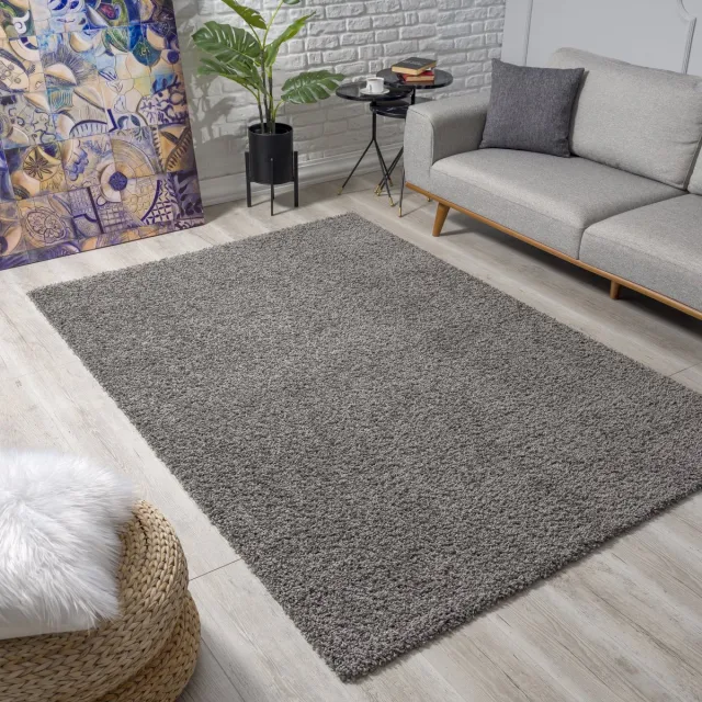 Muratap Loca Shaggy Vloerkleed – Modern Uni Effen – Grijs Hoogpolig & Zacht- 200x200 CM Vierkant