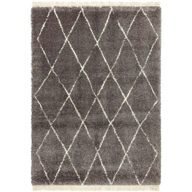 Eazy Living Easy Living - Rocco-Grey-Diamond Vloerkleed - 200x290 - Rechthoek - Berber,Shaggy Tapijt - Modern - Beige, Grijs