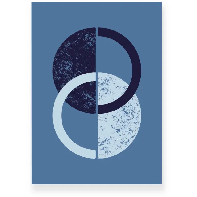 Yisual Poster 20x30 cm - Halve Manen - Cirkels - Lichtblauw - Donkerblauw - Abstract - Modern - Muurdecoratie - Wanddecoratie