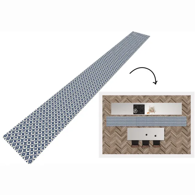 KitchenYeah Keukenloper 480x60 cm - Keukenmat vinyl Japan - Patronen - Blauw - Keukenmatten loper - Keuken vloerkleed tapijt
