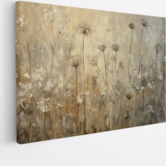 Saammp Canvas Schilderij - Vintage - Wit bloemenveld - Natuur - Abstract - 40x30 - Foto op canvas - Wanddecoratie - Muurdecoratie Woonkamer - Woonkamer Decoratie Multicolor