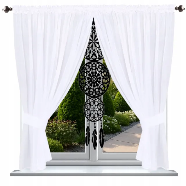 NOW-ART Droomvanger - Vitragegordijn met vilten paneel - 200 x 130 cm - Wit en zwart Wit;Zwart