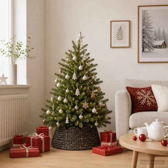 vidaXL Kerstboomkraag Rond Zwart Dia. 45 x 22 cm Waterhyacint