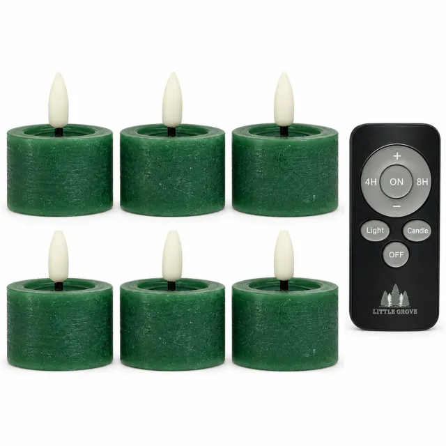 Little Grove set van 6 LED-theelichten van echte wax - Ø4,5x2,5 cm - Forest
