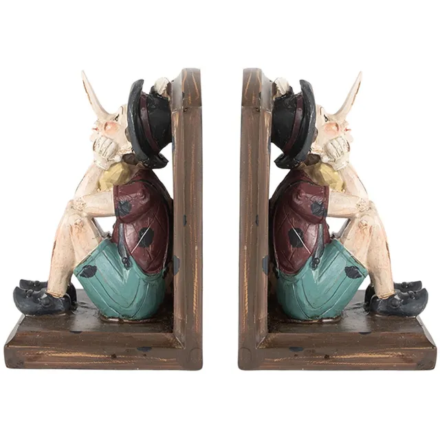Clayre & Eef Boekensteunen Set van 2 Pinokkio 24x11x17 cm Bruin Kunststof