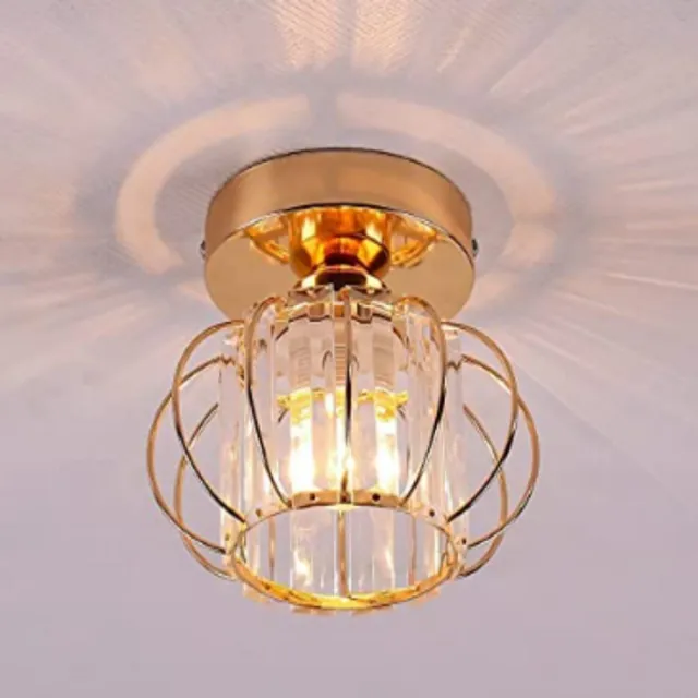 Haobosic Plafondlamp van goudkleurig kristal en ijzer, recht, kristal + ijzer, E27-fitting, zonder lamp, voor woonkamer/slaapkamer/keuken Golden
