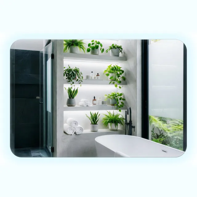 WallMuralia Rechthoekige wandspiegel met afgeronde hoeken - 40x60 cm - Koel LED licht - Spiegel met LED verlichting - Minimalistisch Spiegel - Toiletspiegel Met Licht Koel licht