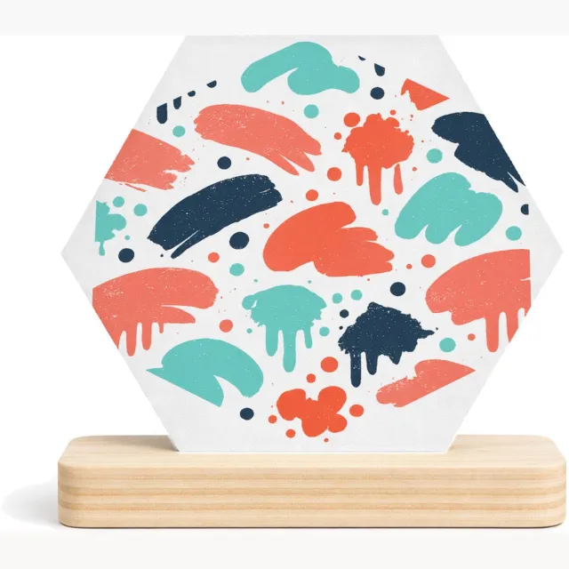 Mr Cadeautjes MDF fotolijst/inleg hexagon 14 x 13 - design Energiek botanisch patroon met verfspatten en losse bladeren | cadeau Wit