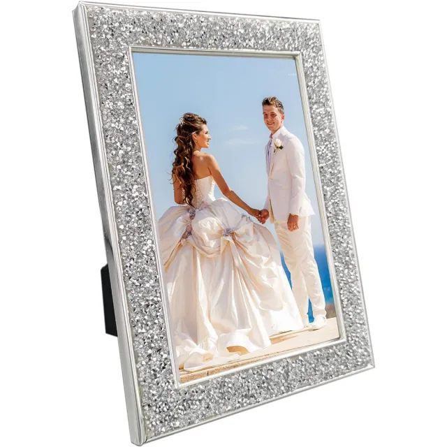 Famanu Zilveren metalen fotolijst set voor bruiloften, met afmetingen 18 x 15 cm en 20 x 16 cm, glitter familie fotolijsten