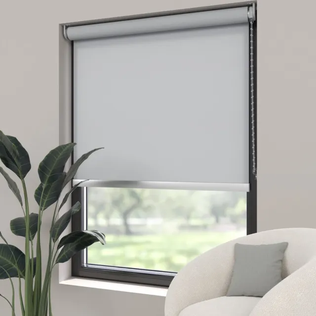 Dutchblinds Rolgordijn - lichtdoorlatend - Licht Grijs - 140x190cm - Raamdecoratie op maat