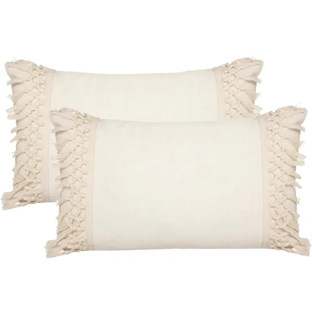 Atmosphera Sierkussen Macrame Ibiza voor binnen - 2x - creme wit - 30 x 50 cm - katoen/polyester