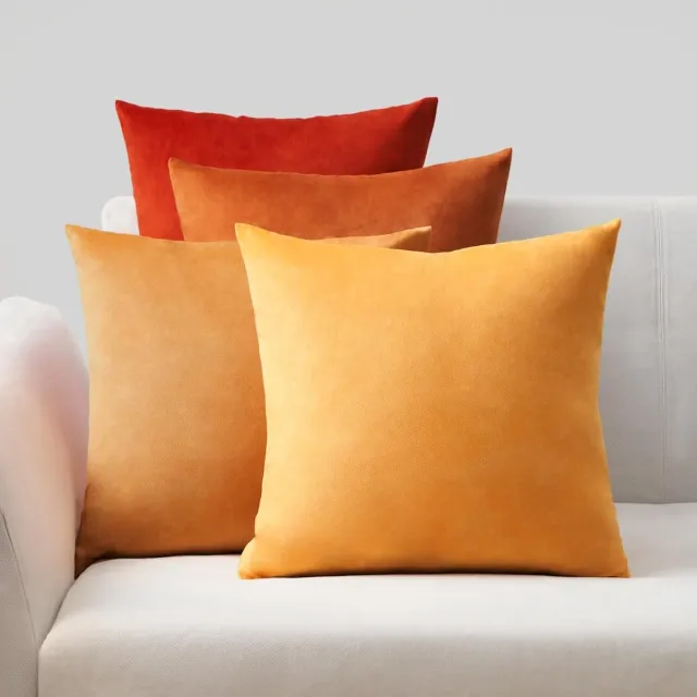 Famanu Soft Gradient Velvet Kussenhoes Set van 4, Kussenhoes voor Bank, Decoratieve Kussenhoes voor Bank en Slaapkamer, Geel, 40 x 40 cm