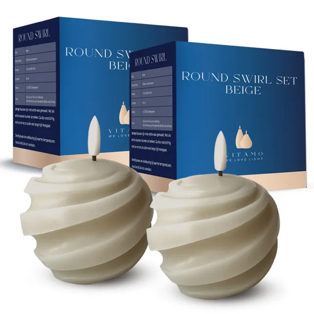 VITAMO Swirl LED Kaarsen met Echte Wax 2 Stuks – Realistische Flikkering, Timerfunctie, Sfeervol en Natuurlijk Licht Uitstraling – Beige, 2 Stuks Beige Swirl