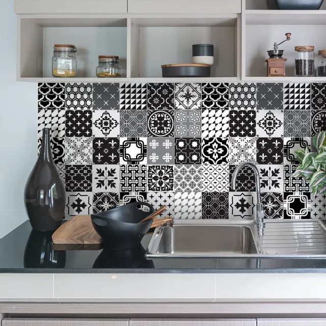 Ambiance Sticker Zelfklevende tegelmuurstickers voor keuken en badkamer - 9 cementtegelstickers, Azulejos Priscilla - 9 stickers, 10x10cm Multi color