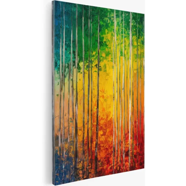 Saammp Canvas Schilderij - Kleurrijk - Abstract bos - Landschap - Natuur - 100x150 - Foto op canvas - Wanddecoratie - Muurdecoratie Woonkamer - Slaapkamer decoratie - Canvas Print Multicolor