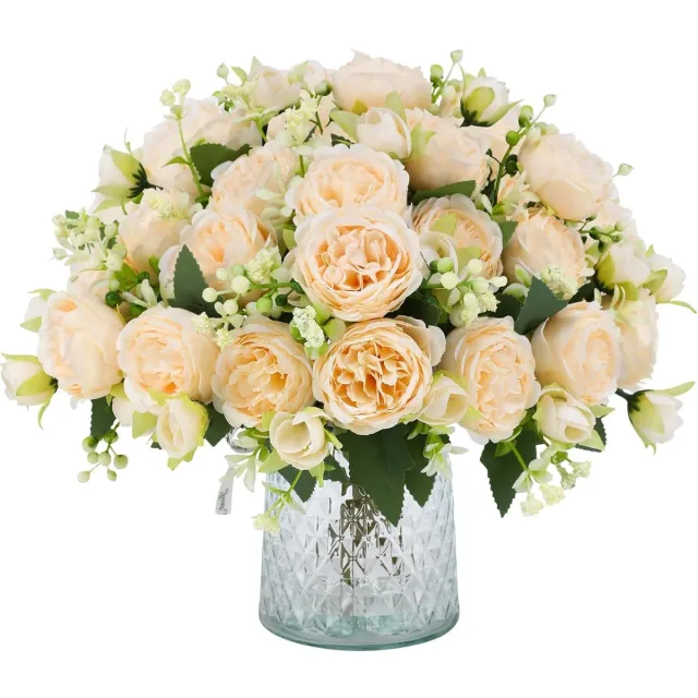 Famanu 4 Trossen kunstzonnebloem boeket - zijde zonnebloem bloemen - realistische zijden zonnebloemen voor thuis - hotel - doe - het - zelf ambachtelijke bruiloft feest decoratie binnen en buiten decor Champagne
