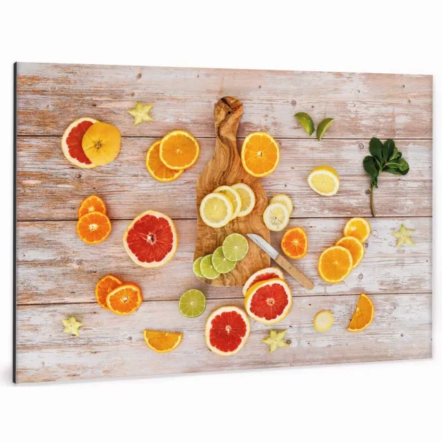 XXL Direct Fotoprint op aluminium - Gesneden citrusvruchten - 60x40 cm | Superhoge printkwaliteit afdruk | Extra stevig 4 mm Alupanel-Blauwbond | Voorzien van een matte afwerking | Inclusief UV-coating | Geschikt voor binnen én buiten Meerkleurig