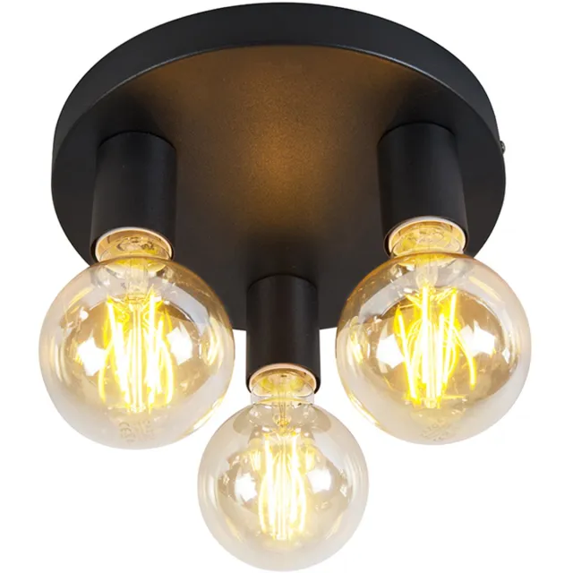 QAZQA facil - Klassieke LED Smart Plafondlamp incl. wifi - 3 lichts - Ø 34.5 cm - Zwart - Woonkamer | Slaapkamer | Keuken Zwart Smart LED