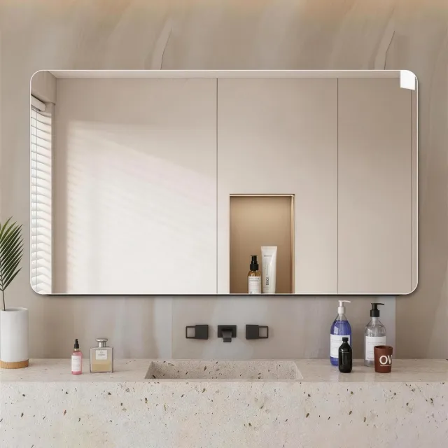 DESMIU Badkamerspiegel – Frameloos Met R50 Afgeronde Hoeken – 60 x 100 Cm – Glas – Zilver – Wandspiegel Voor Badkamer Silver