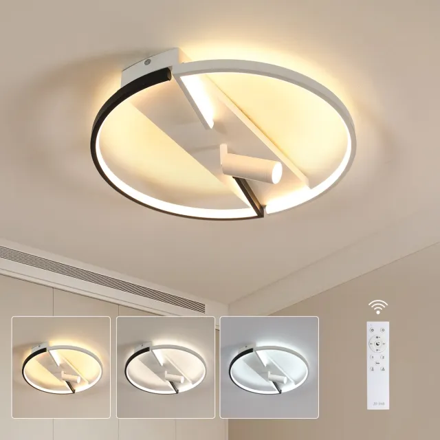 Haobosic Plafonnier LED circulaire en aluminium noir/blanc 48 x 48 x 11 cm 42 W variateur 3000-6500 K IRC80 220 V Europe White