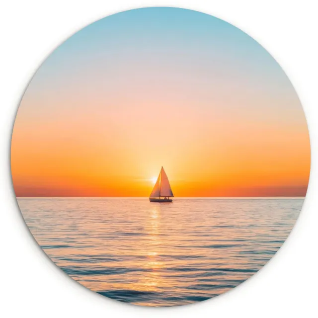 WallCircle Wandcirkel 90x90 cm - Muurcirkel Zee - Zeilboot - Zonsondergang - Muurdecoratie woonkamer - Wanddecoratie slaapkamer - Kamer decoratie accessoires - Ronde schilderijen
