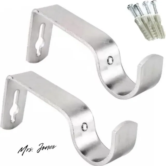 Mrs. Jones 2 x Heavy Duty Metalen Gordijnstok Beugel Houder - Muurbeugels Houders 2 stks (Zilver) . multi-color