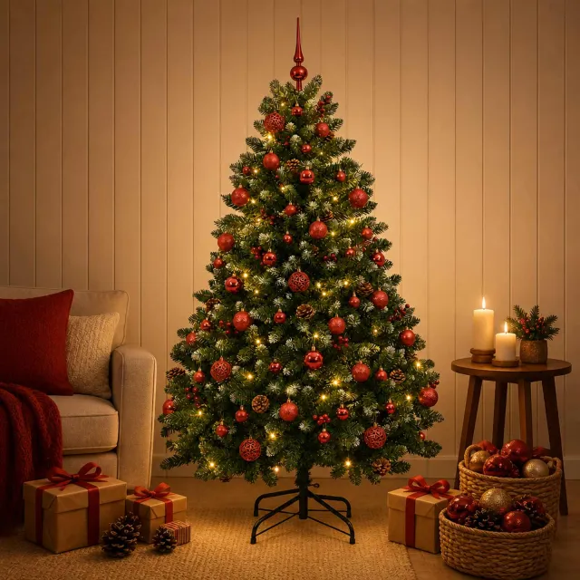 vidaXL Kunstkerstboom groen met kerstbal 150 cm 150 LED's Warmwit