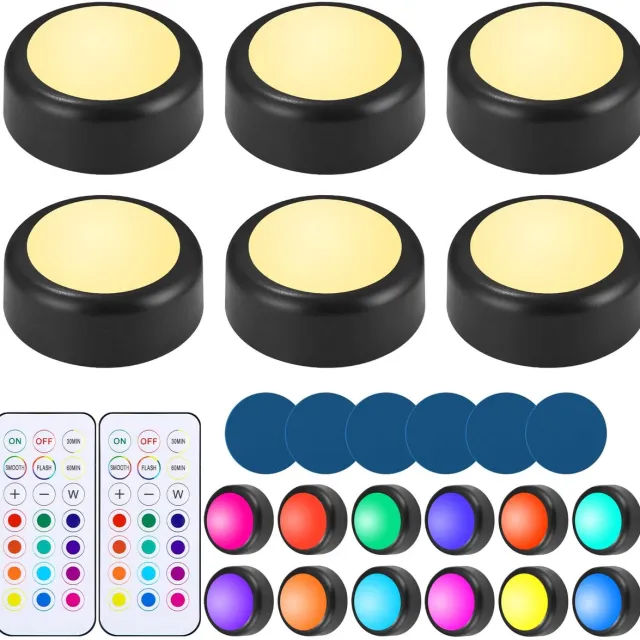 carmdering Kastverlichting LED - set van 6 batterijgevoede lampen met afstandsbediening - draadloos en magnetisch - voor keuken, kast en vitrinekast verlichting Zwart