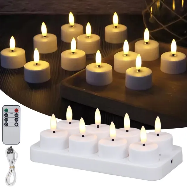 Flintry Oplaadbare LED-Theelichtjes - LED-Kaarsen Met Oplaadstation voor Thuis, Restaurants, Feestdagen en Bruiloftsdecoratie - 8 Kaarsen (Inclusief Afstandsbediening)