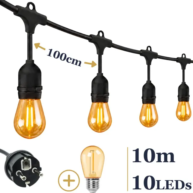 Odaily S14 Lichtsnoer 10m - 10 LEDs Amber - IP65 - Extra Warm Wit Licht - Premium Kwaliteit