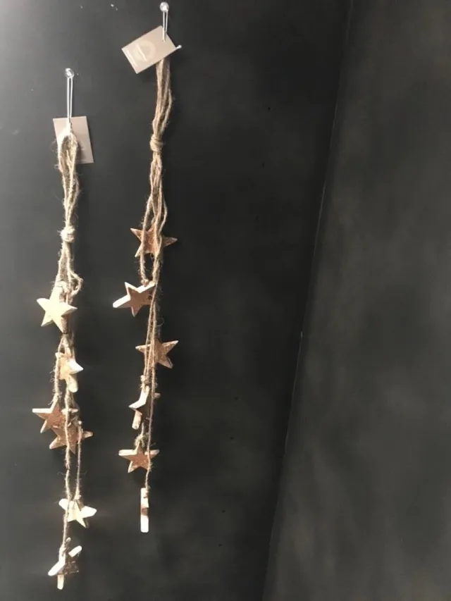 Christmas House Set van 2 ornamenten in naturel touw met gouden sterren 60CM bruin
