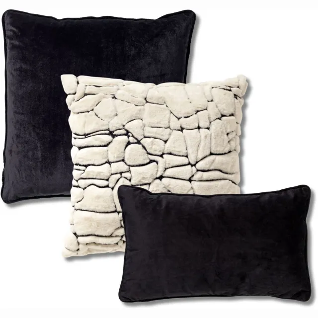 Dutch Decor KUSSENSET - 3-delig - Rodin - 45x45 cm, 30x50 cm - inclusief binnenkussens - zwart, beige - Met Ritssluiting – Decoratie set sierussens - Comfortabele kussentjes voor op de Bank
