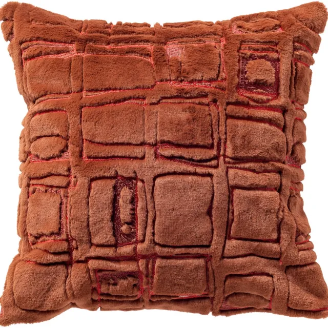Dutch Decor DORON - sierkussen 45x45 cm - bontlook - blokkenpatroon - Brown Patina - bruin, rood - Inclusief binnenkussen - Luxe kussens voor woonkamer & bank