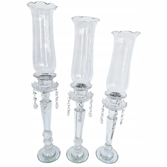 Madex Set van 3 Glazen Kaarsenstandaards met Kap - Elegant Decor Transparant