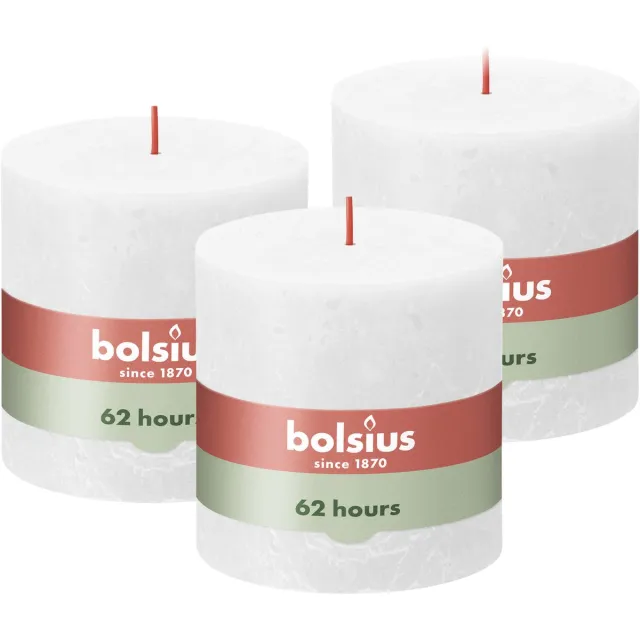Bolsius Rustieke Kaars - 3 Stuks - Wit - 10cm - 62 Branduren