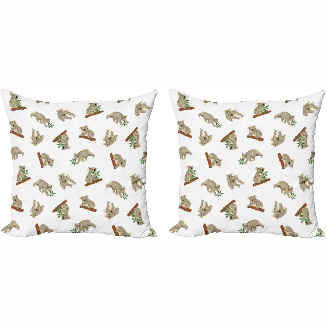 ABAKUHAUS Decoratieve kussenhoes met dierenprint, 2 stuks, babykoala-patroon, 40x40 cm, wit/grijs