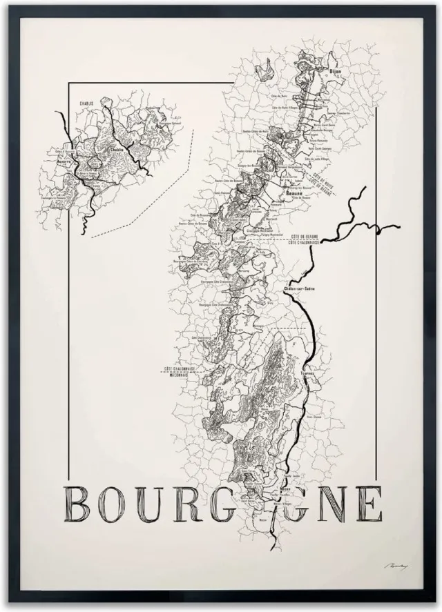 Brushery Poster wijnkaart - Bourgogne - zwart wit - 50 x 70 cm zwartwit