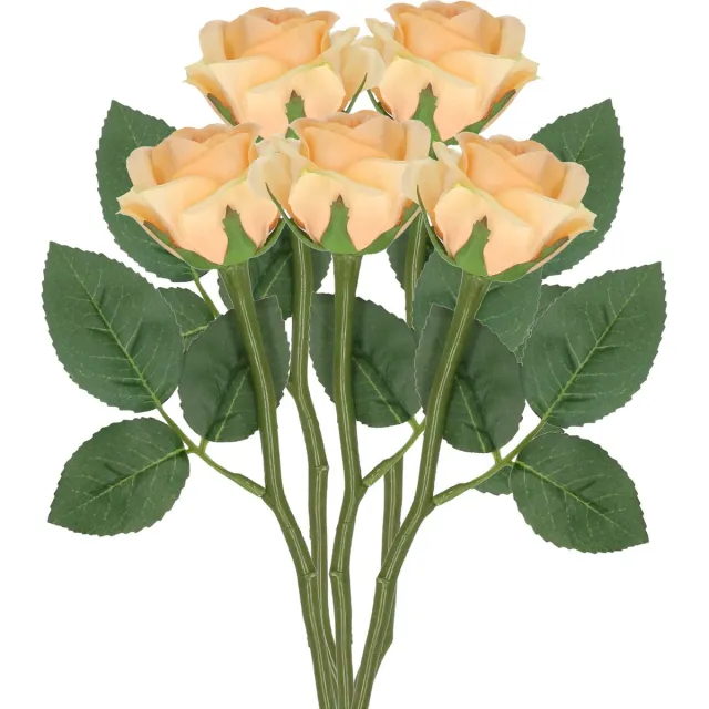 Top Art Kunstbloem roos Nina - 5x - perzik kleur - 27 cm - kunststof steel - decoratie bloemen Perzik oranje